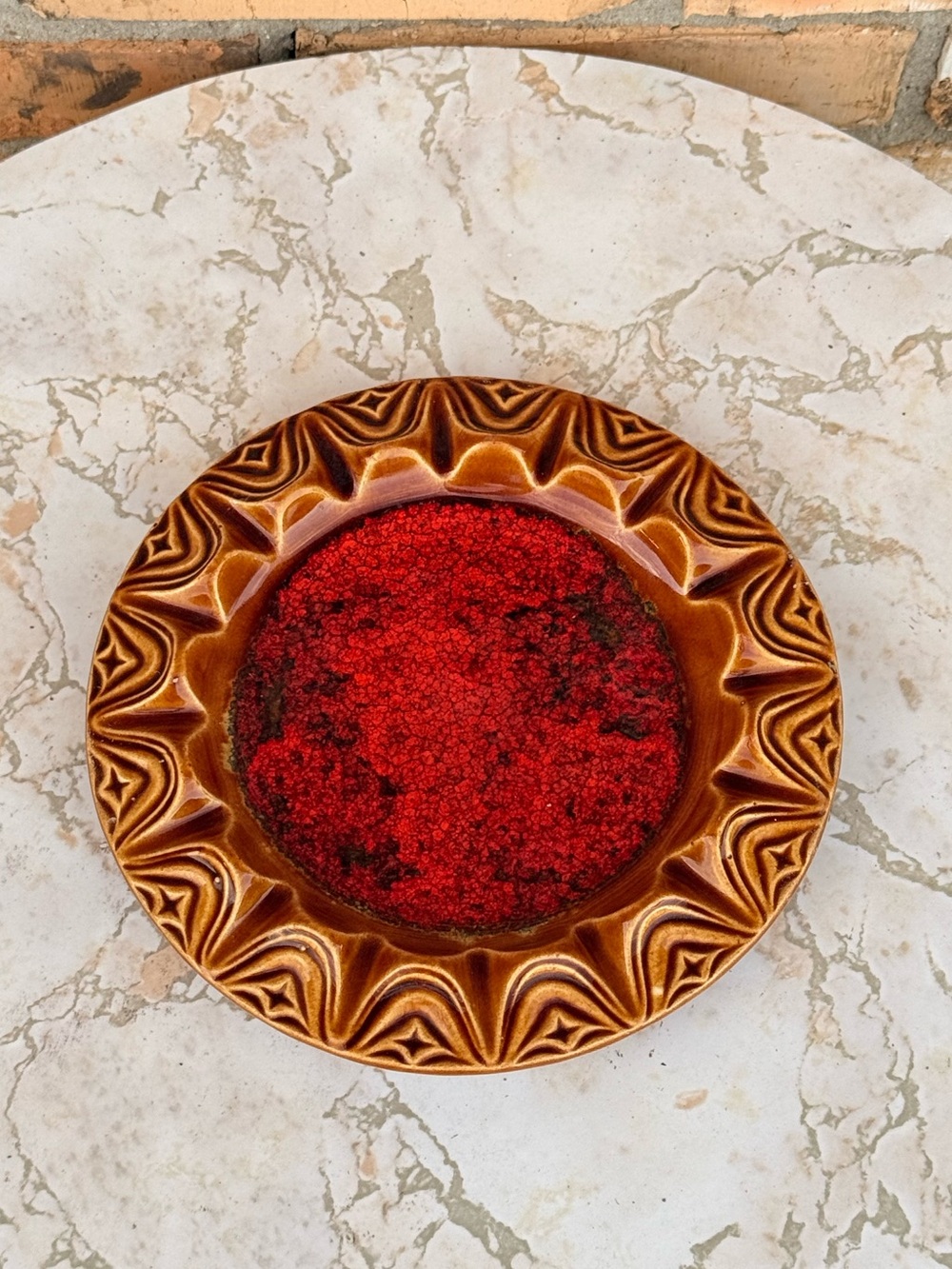 1968 Maurice of California No 952 Ashtray Dish Brown Red Lava Original Large